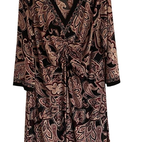 INC International Concepts Paisley Print Tie Front Dress 2XL Long Sleeve Women’s - Picture 3 of 5